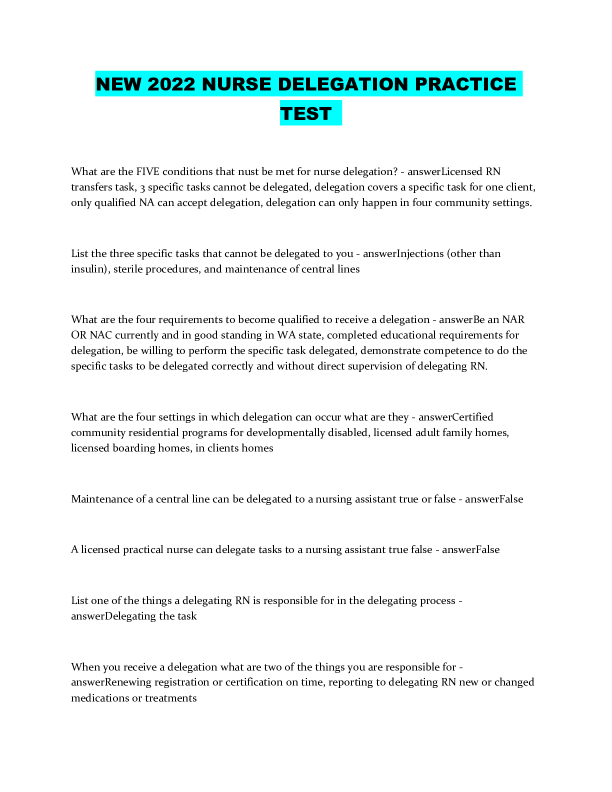 NEW 2022 NURSE DELEGATION PRACTICE TEST – Scholarfriends - Scholarfriends